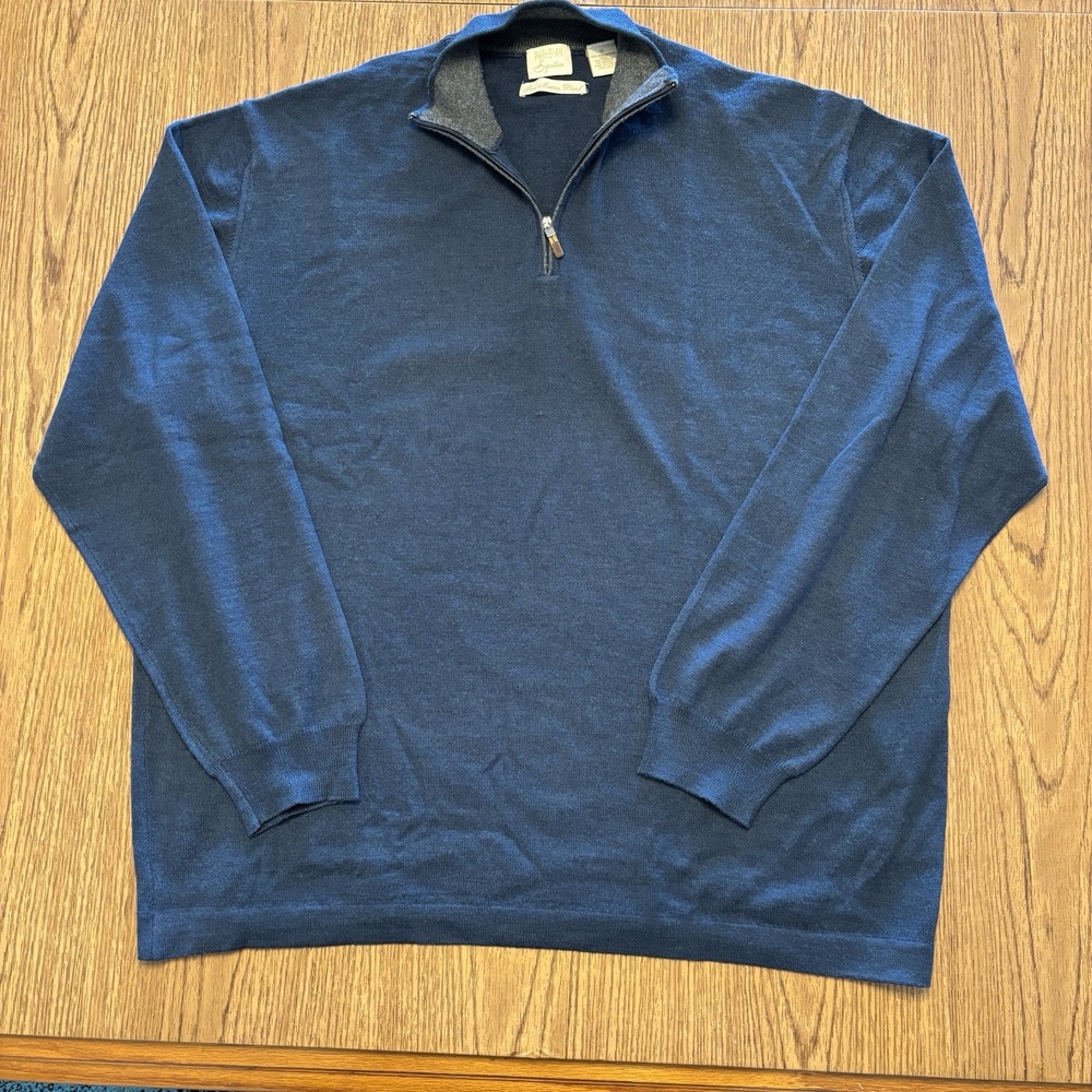 Parisian Signature Quarter Zip Sweater Mens XL Blue Fine Merino Wool Blend Italy